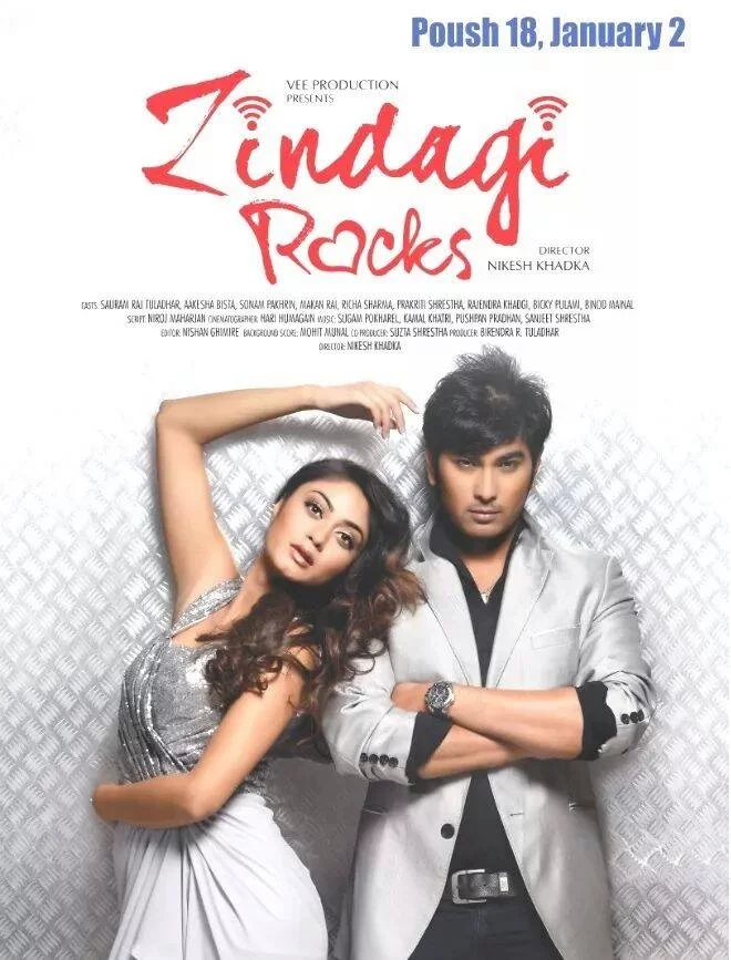Official poster of Zindagi Rocks 2015
                                                                                                      featuring Ranjan Koju, Harka Raj Ghalan, Binod Mainali, Bicky Pulami, Makan Rai, Sonam Pakhrin, Akesha Bista, Prakriti Shrestha, Rajendra Khadgi and Reecha Sharma
                                                                                                                                                       , directed by Nikesh Khadka
                                                 